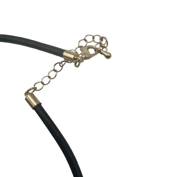 Chunky Black Gold Silver Necklace Adjustable Modern Design Leather Cord - Picture 3 of 4
